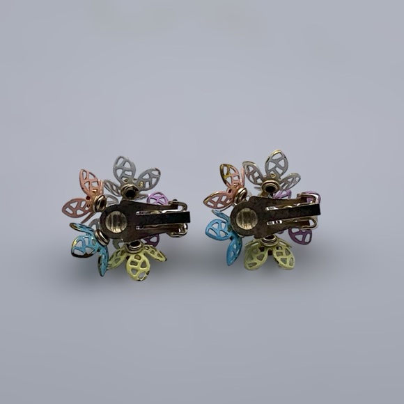 Vintage 50s Pastel Filigree Floral Necklace and Earring  Set - Picture 13 of 16